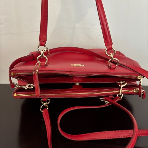 Coach Christie Carryall Cherry Red Crossgrain Leather Satchel - Picture 7 of 13